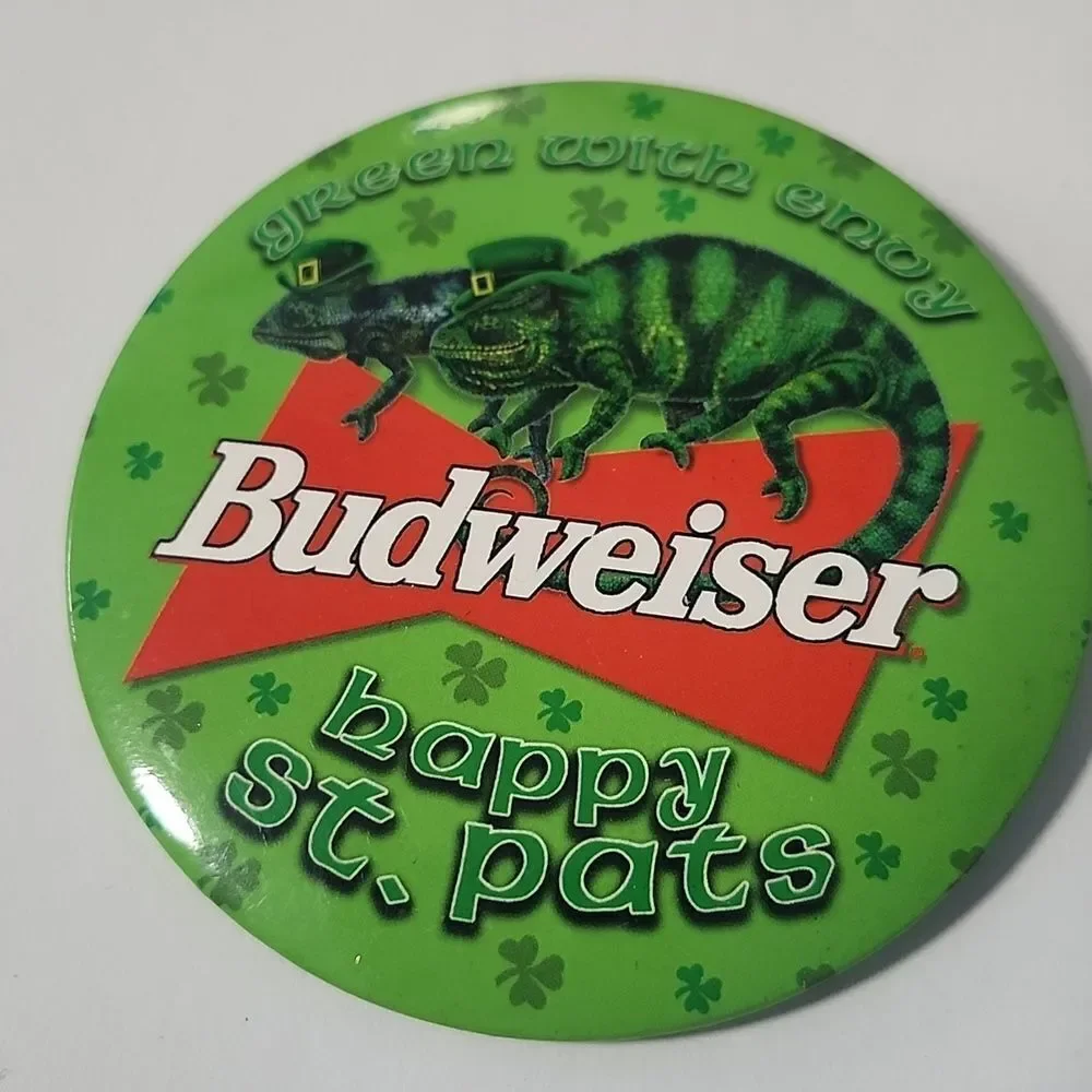 Vintage 1990s Budweiser Button Pin St. Patricks Day